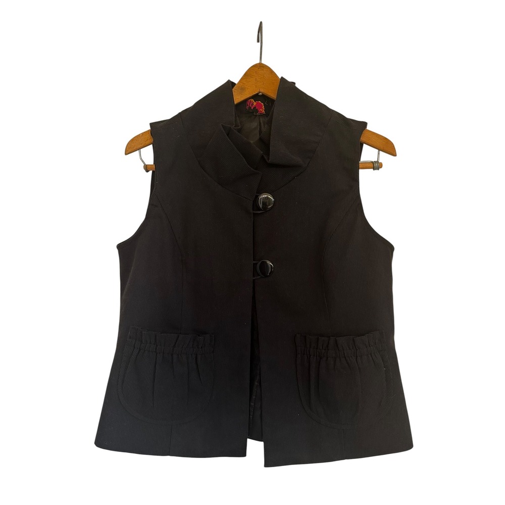 Forever 21 Womens Black Funnel Neck Button Front Ribbed Vest Women M Y2K Vintage